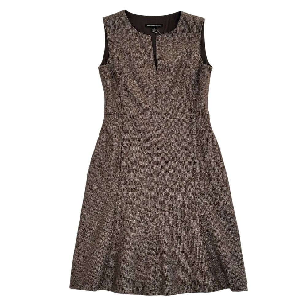 Sandra Angelozzi Dress Brown Wool Knit A Line Sleeveless Lined Side Zip 8 NWT